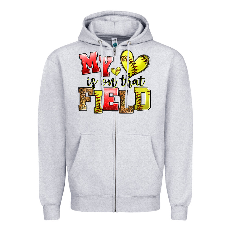 My Heart Is On That Field Softball Zipper Hoodie by Zillion Design Studio | Teevron