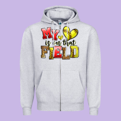 My Heart Is On That Field Softball Zipper Hoodie Designed By Zillion Design Studio