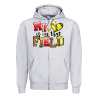 Heather Grey my heart is on that field softball Zipper Hoodie - Zillion Design Studio
