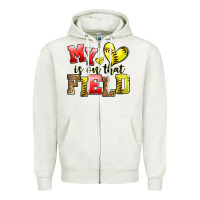 Oatmeal Heather my heart is on that field softball Zipper Hoodie - Zillion Design Studio