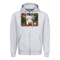 Heather Grey christmas cow with background Zipper Hoodie - RanaPortraitStore