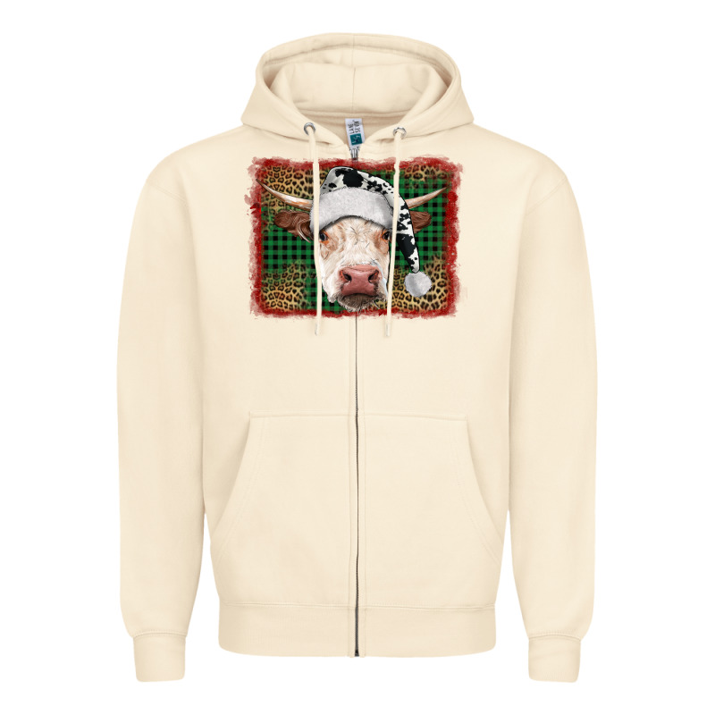Christmas Cow With Background Zipper Hoodie by RanaPortraitStore | Teevron