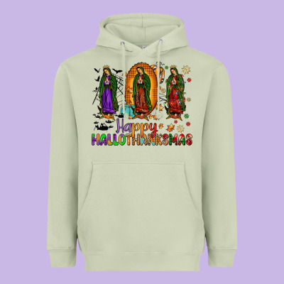Our Lady Of Guadalupe Happy Hallothanksmas Heavyweight Hoodie Designed By Jahusdesignshop