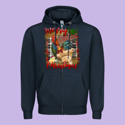 Merry Cluckin' Christmas Zipper Hoodie Designed By Ranaportraitstore