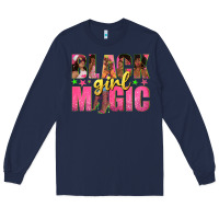 Navy black girl magic with afro black women Long Sleeve Tee - texasbilliewilder