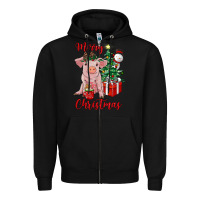 Black merry christmas pig Zipper Hoodie - RanaPortraitStore
