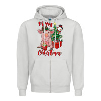Dove Grey merry christmas pig Zipper Hoodie - RanaPortraitStore