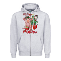 Heather Grey merry christmas pig Zipper Hoodie - RanaPortraitStore