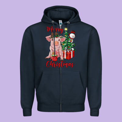 Merry Christmas Pig Zipper Hoodie Designed By Ranaportraitstore