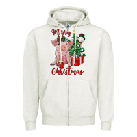 Oatmeal Heather merry christmas pig Zipper Hoodie - RanaPortraitStore