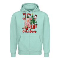 Seafoam merry christmas pig Zipper Hoodie - RanaPortraitStore