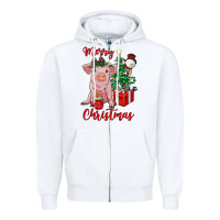 White merry christmas pig Zipper Hoodie - RanaPortraitStore