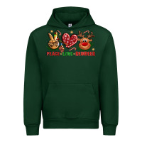 Forest Green peace love reindeer christmas Urban Hoodie - NancyCooperArtShop