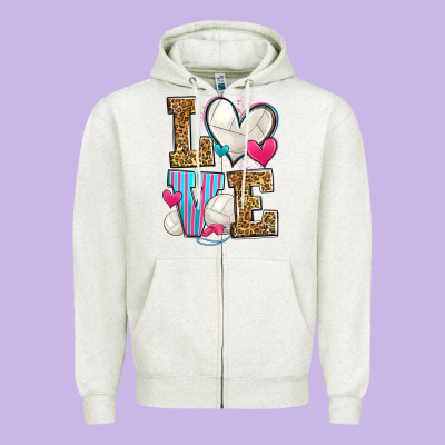 Love Volleyball Zipper Hoodie Designed By Zillion Design Studio