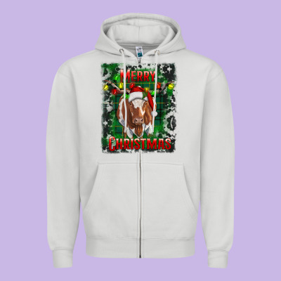 Merry Christmas Longhorn Cow Zipper Hoodie Designed By Ranaportraitstore