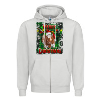 Dove Grey merry christmas longhorn cow Zipper Hoodie - RanaPortraitStore