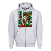 Heather Grey merry christmas longhorn cow Zipper Hoodie - RanaPortraitStore