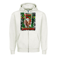Oatmeal Heather merry christmas longhorn cow Zipper Hoodie - RanaPortraitStore