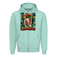 Seafoam merry christmas longhorn cow Zipper Hoodie - RanaPortraitStore