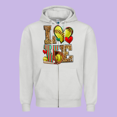 Love Softball Zipper Hoodie Designed By Zillion Design Studio