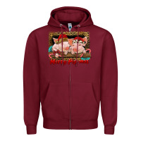 Burgundy merry pig mas Zipper Hoodie - RanaPortraitStore