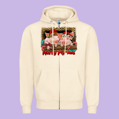 Merry Pig Mas Zipper Hoodie Designed By Ranaportraitstore