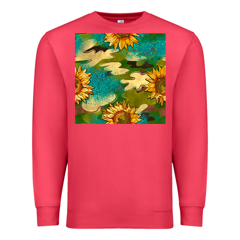 Camouflage Turquoise Glitter Sunflowers Seamless Pattern Premium Sweatshirt by BundleAndBundleShop | Teevron