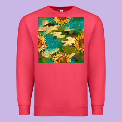 Camouflage Turquoise Glitter Sunflowers Seamless Pattern Premium Sweatshirt Designed By Bundleandbundleshop