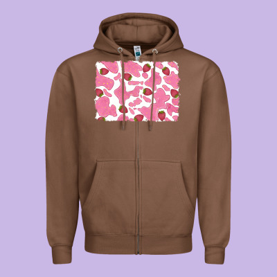 Distressed Strawberry Milkshake Cowhide Zipper Hoodie Designed By Ranaportraitstore