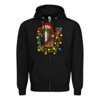 Black christmas horseshoe with horse Zipper Hoodie - RanaPortraitStore