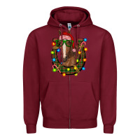 Burgundy christmas horseshoe with horse Zipper Hoodie - RanaPortraitStore