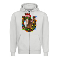 Dove Grey christmas horseshoe with horse Zipper Hoodie - RanaPortraitStore
