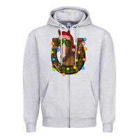 Heather Grey christmas horseshoe with horse Zipper Hoodie - RanaPortraitStore