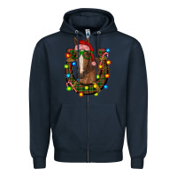 Navy christmas horseshoe with horse Zipper Hoodie - RanaPortraitStore