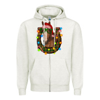 Oatmeal Heather christmas horseshoe with horse Zipper Hoodie - RanaPortraitStore