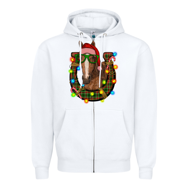 Christmas Horseshoe With Horse Zipper Hoodie by RanaPortraitStore | Teevron