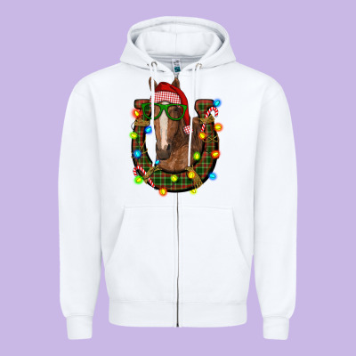 Christmas Horseshoe With Horse Zipper Hoodie Designed By Ranaportraitstore