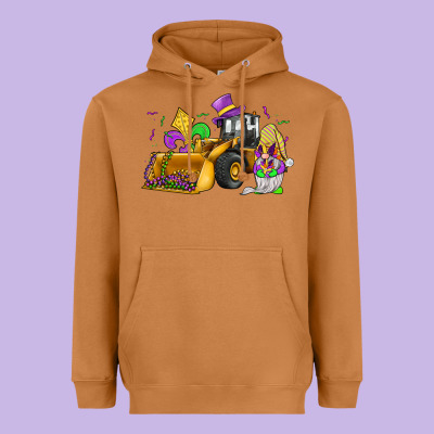 Mardi Gras Gnome Bulldozer Heavyweight Hoodie Designed By Jahusdesignshop