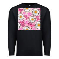 Black breast cancer awareness with daisy and heart seamless pattern Premium Sweatshirt - BundleAndBundleShop