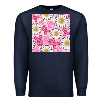 Navy breast cancer awareness with daisy and heart seamless pattern Premium Sweatshirt - BundleAndBundleShop
