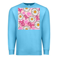 Ocean Blue breast cancer awareness with daisy and heart seamless pattern Premium Sweatshirt - BundleAndBundleShop