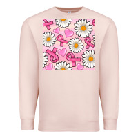 Pale Pink breast cancer awareness with daisy and heart seamless pattern Premium Sweatshirt - BundleAndBundleShop