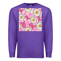 Purple breast cancer awareness with daisy and heart seamless pattern Premium Sweatshirt - BundleAndBundleShop