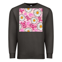 Smoke breast cancer awareness with daisy and heart seamless pattern Premium Sweatshirt - BundleAndBundleShop