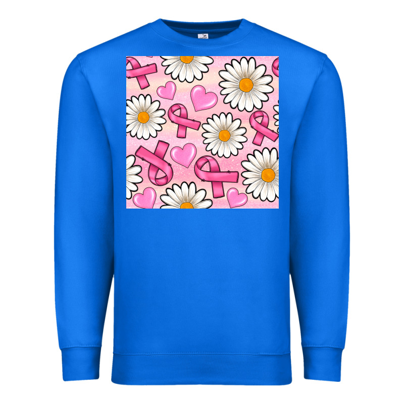 Breast Cancer Awareness With Daisy And Heart Seamless Pattern Premium Sweatshirt by BundleAndBundleShop | Teevron