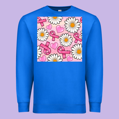 Breast Cancer Awareness With Daisy And Heart Seamless Pattern Premium Sweatshirt Designed By Bundleandbundleshop