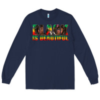 Navy black is beautiful juneteenth Long Sleeve Tee - texasbilliewilder