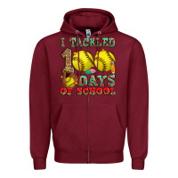 Burgundy i tackled 100 days of school softball Zipper Hoodie - Zillion Design Studio