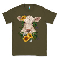 Army Green charolais calf with sunflowers Classic Tee - RanaPortraitStore
