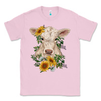 Bubblegum Pink charolais calf with sunflowers Classic Tee - RanaPortraitStore